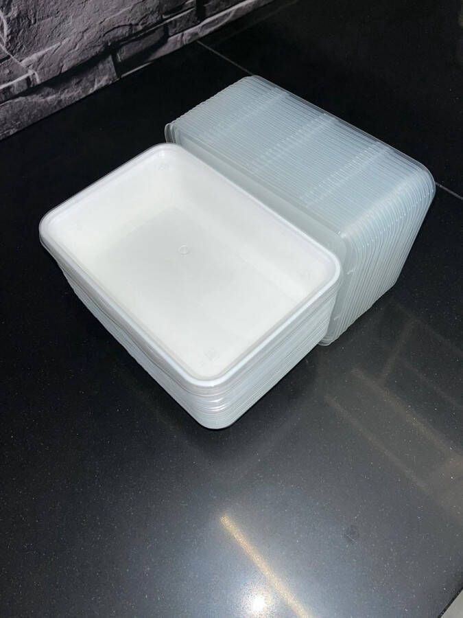 Set van 25 Stuks 1000 ML Prep-Meal Vershoudbakjes Wit Vershouddoos Meal Prep Bakjes Met Deksel Magnetron Bakjes 1000 ML Wit 25 stuks 1000 cc Vaatwasserbestendig BPA Vrij Duurzaam Herbruikbare Bakjes