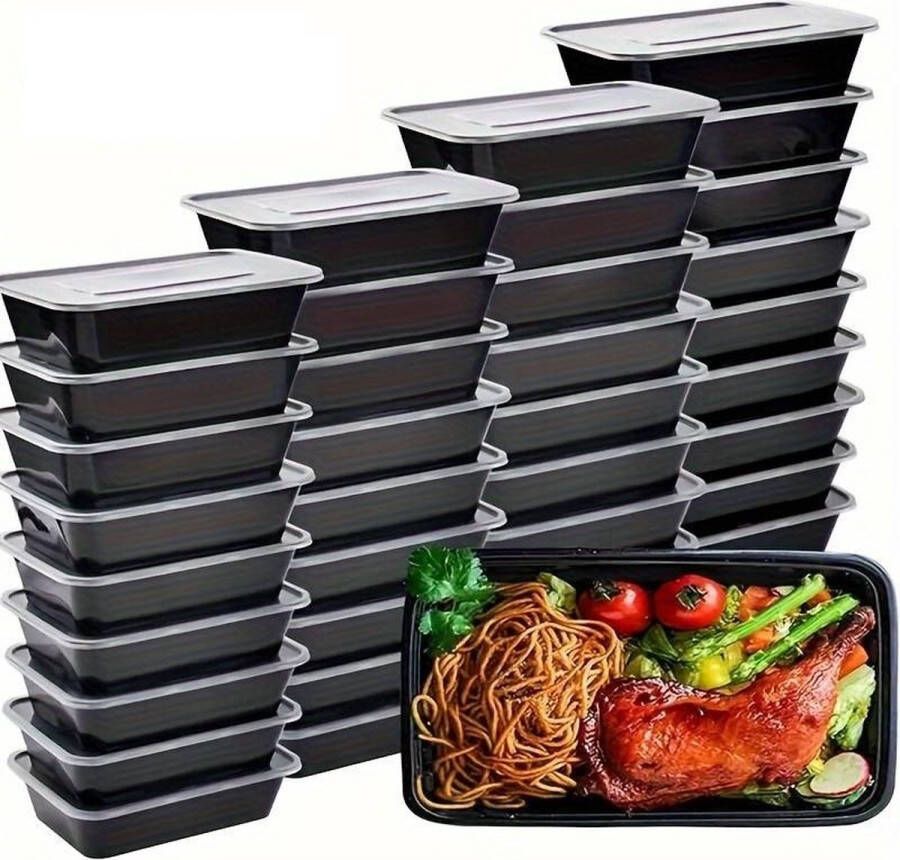 Set van 25 Stuks 500 ML Prep-Meal Vershoudbakjes Zwart Vershouddoos Meal Prep Bakjes Met Deksel Magnetron Bakjes 500 ML Zwart 25 stuks 500 cc Vaatwasserbestendig BPA Vrij Duurzaam Herbruikbare Bakjes