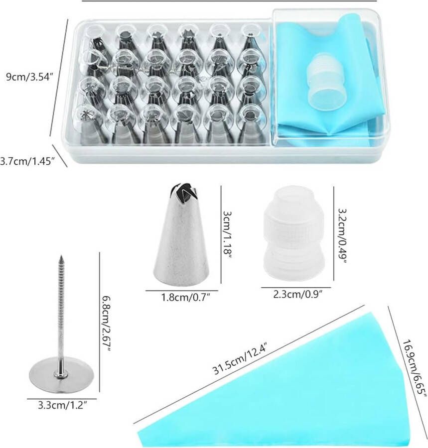 Set van 28 Russische spuitmonden roestvrij staal bakaccessoires taartset met taarten spuitzak voor doe-het-zelf cupcakes en taartdecoratie