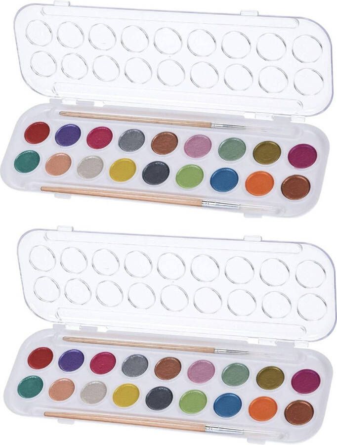 Merkloos Set van 2x stuks hobby knutsel waterverf aquarel 18 metallic kleuren voor kinderen Hobbyverf