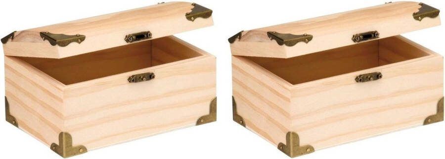 Set van 2x stuks houten kistjes ronde deksel 18 x 12 5 cm Hobby knutselmateriaal Houten kisten Schatkisten speelgoedkisten Kistjes schilderen en versieren
