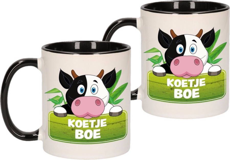 Merkloos Sans marque Set van 2x stuks koetje boe beker mok zwart met wit 300 ml keramiek koeien bekers