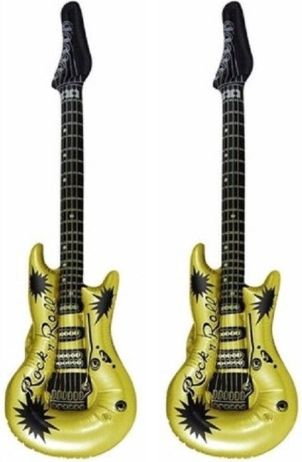 Merkloos Sans marque Set van 2x stuks opblaasbare speelgoed feestartikel gitaar goud 106 cm muziekinstrumenten