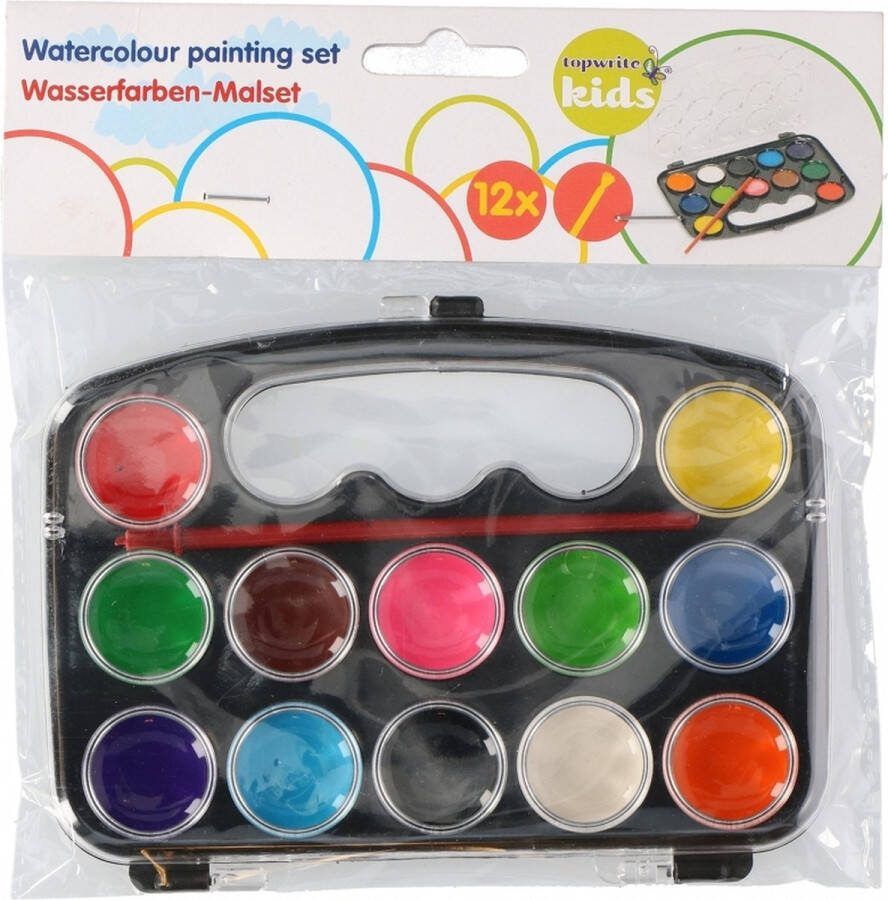 Set van 2x stuks schilder waterverf set 12 kleuren Hobby knutsel materiaal benodigdheden Kinderknutselset