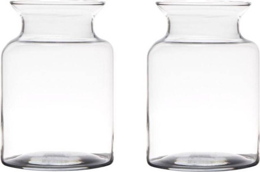 Merkloos Sans marque Set van 2x stuks transparante home-basics vaas vazen van glas 20 x 14 cm Bloemen takken boeketten vaas voor binnen gebruik