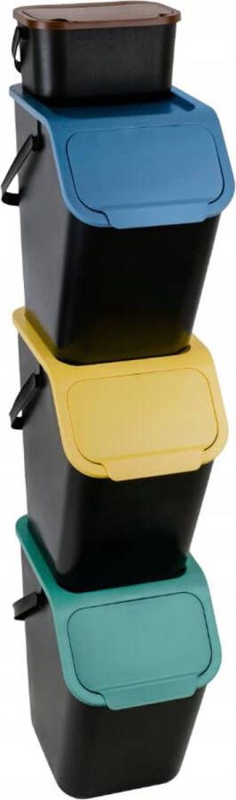 Set van 3 + 1 stapelbare afvalemmers afvalscheidingssysteem voor in de keuken afvalscheidingssysteem met klikdeksel afvalscheidingssysteem 3 x 25 liter + 1 x 4 5 liter Merk: Go Practic