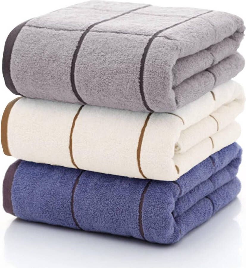 Set van 3 badhanddoeken katoenen handdoekenset antraciet met badhanddoek douchehanddoek badhanddoeken kwaliteitsmaat saunahanddoek zacht 70*140cm gris bleu blanc