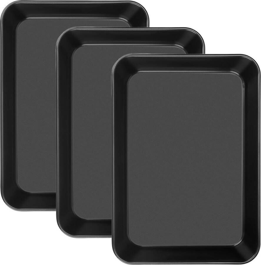Set van 3 bakplaat met antiaanbaklaag zwart 34 x 24 cm rechthoekige ovenschaal vetpan ovenplaat taartplaat 5 cm diepe bakplaat vetpan ovenvorm voor brownies lasagne ovenschaal