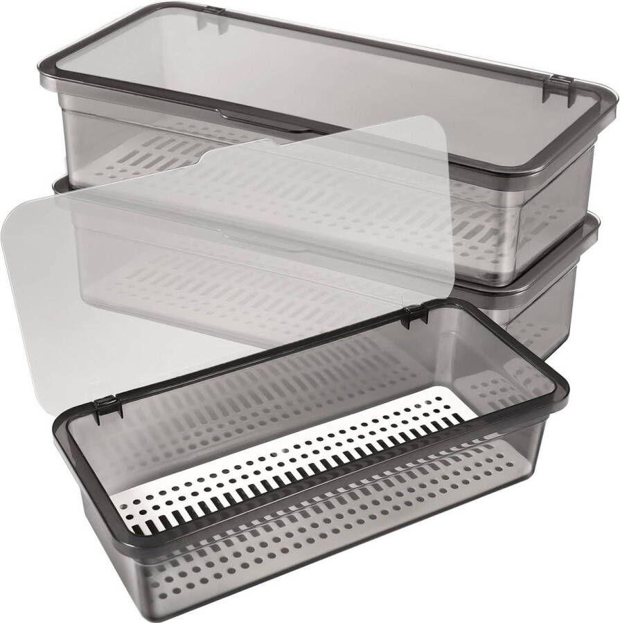 Set van 3 bestekbakken met deksel keukenlade-organizer keukengerei lade-organizer werkblad bestek opbergbak
