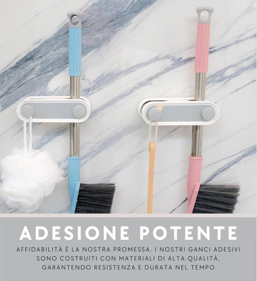 Set van 3 bezemhouders voor wandmontage zelfklevend zonder boren bezemhouder voor aan de muur accessoires voor het huis met haken ruimtebesparend voor de keuken gereedschapshouder voor aan de