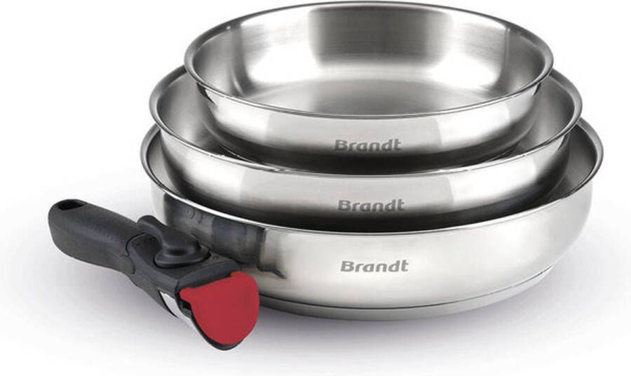 Set van 3 braadpannen in roestvrij staal met afneembaar handvat Zilver Zwart