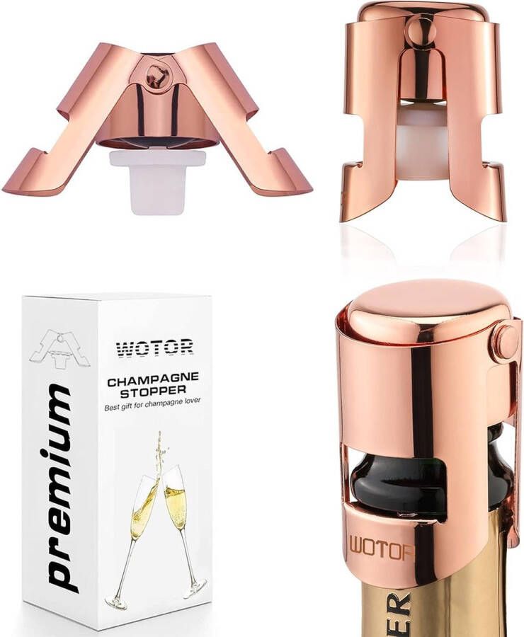 Set van 3 champagnefluiten roestvrij staal herbruikbare champagnestop flesdop lekvrij houdt vers (rosé goud)