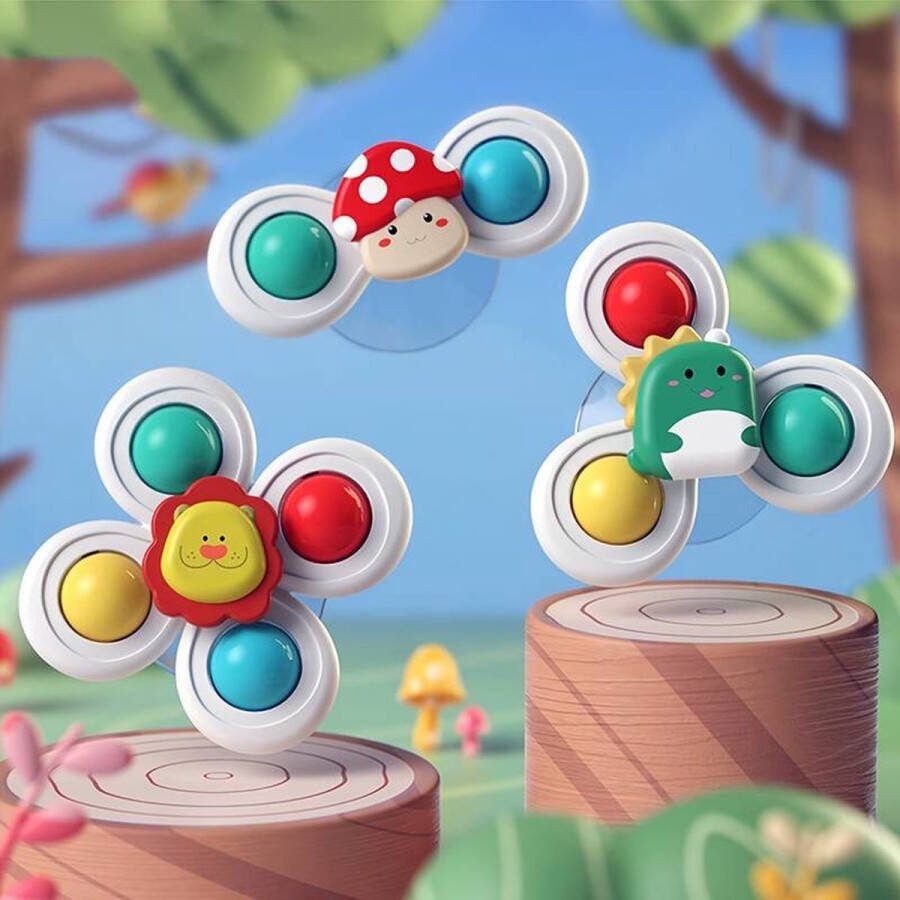 Set van 3 dierenspinners met zuignap Cartoon Educatief Speelset Onderweg Auto raam Vliegtuig Bad