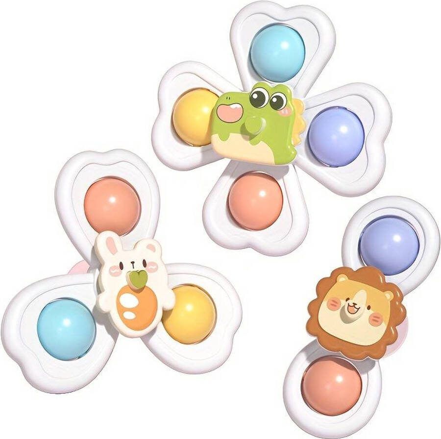 Set van 3 dierenspinners met zuignap Cartoon Educatief Speelset Onderweg Auto raam Vliegtuig Bad krokodol konijn leeuw