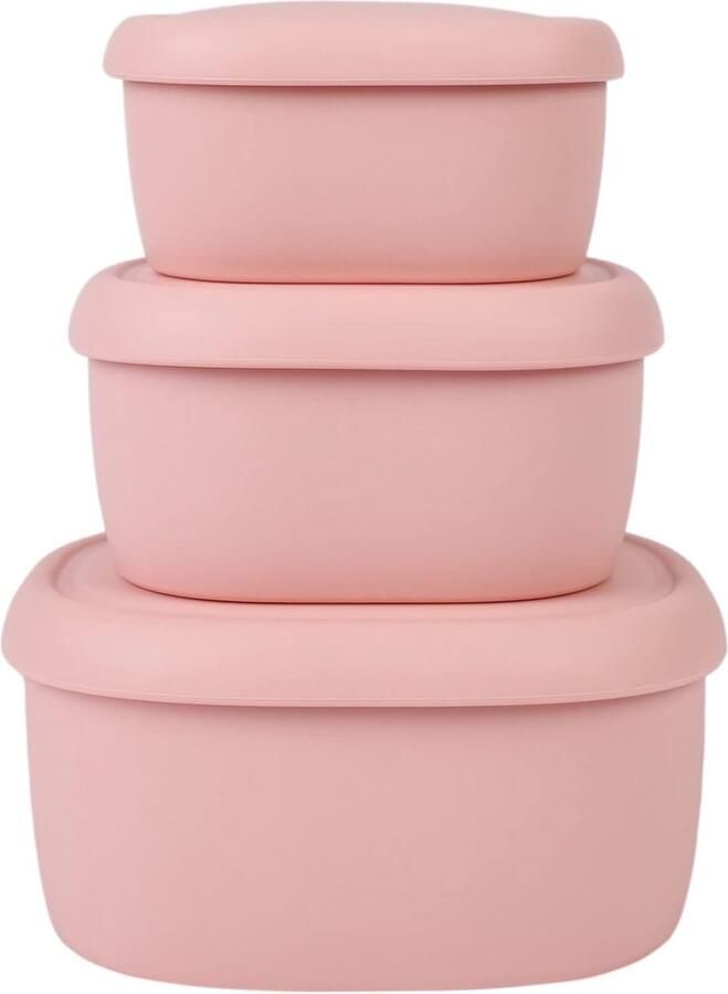 Set van 3 harde siliconen voedselcontainers met harde schaal BPA-vrij luchtdicht vaatwasser- en vriesbestendig (6 7 oz 10 oz 20 oz) roze