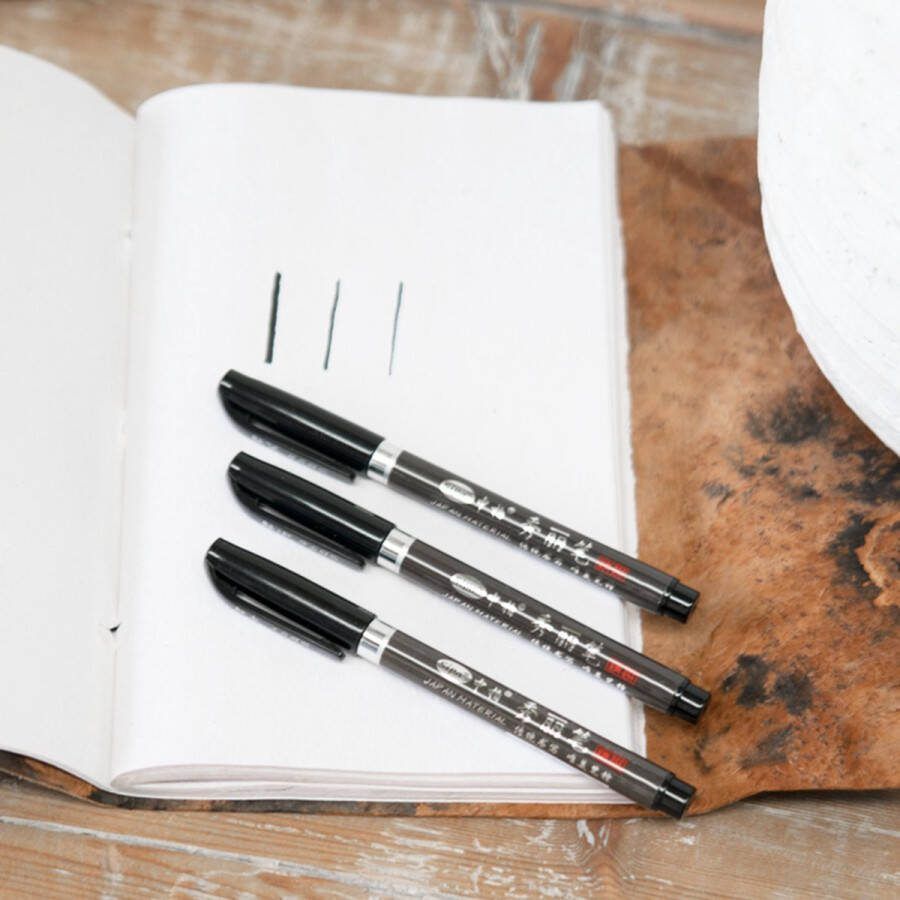 Set van 3 Kalligrafie Stiften zwart verschillende diktes Japans creatief