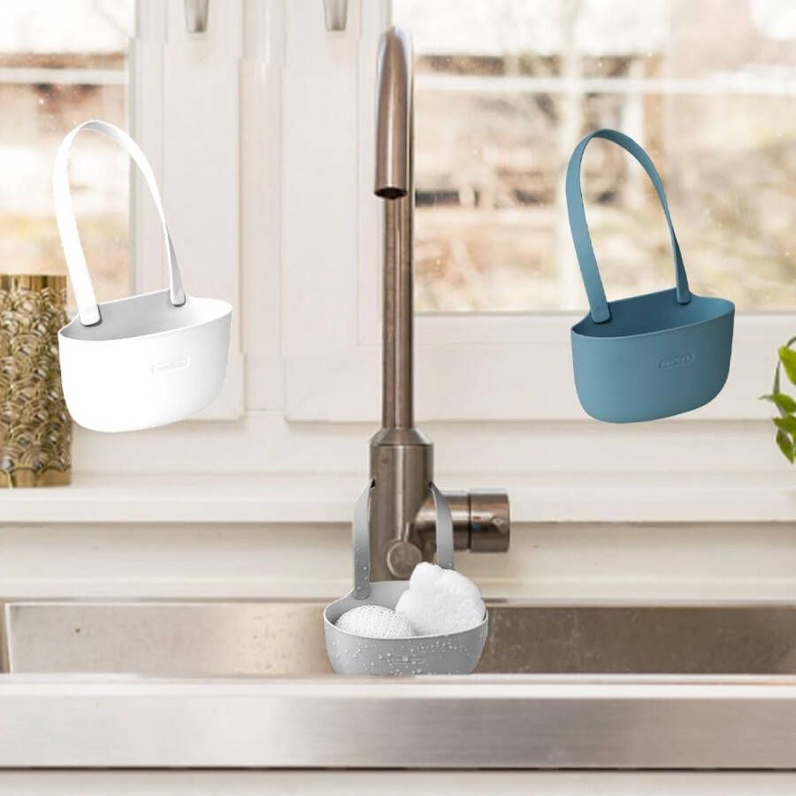 Set van 3 keukensponshouder gootsteen siliconen sponshouder mand gootsteen hangende mand organisator gootsteen afvoermand hangende siliconen keukenopbergmand voor keuken badkamer 3 kleuren