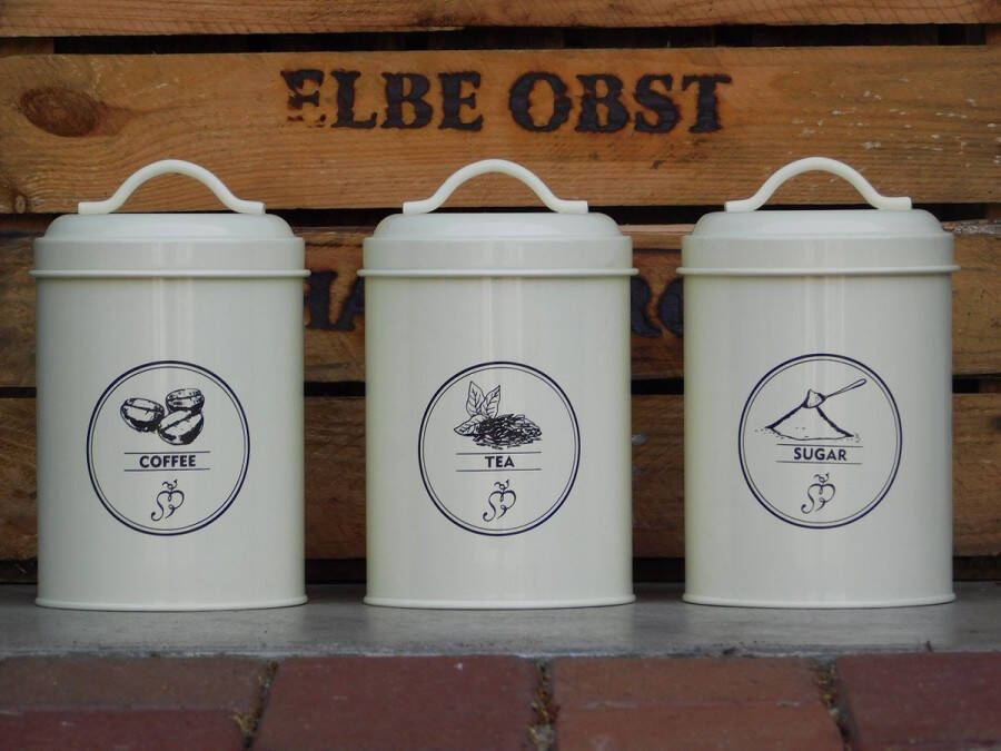 ETW Set van 3 Koffie thee en suiker opbergblik metaal