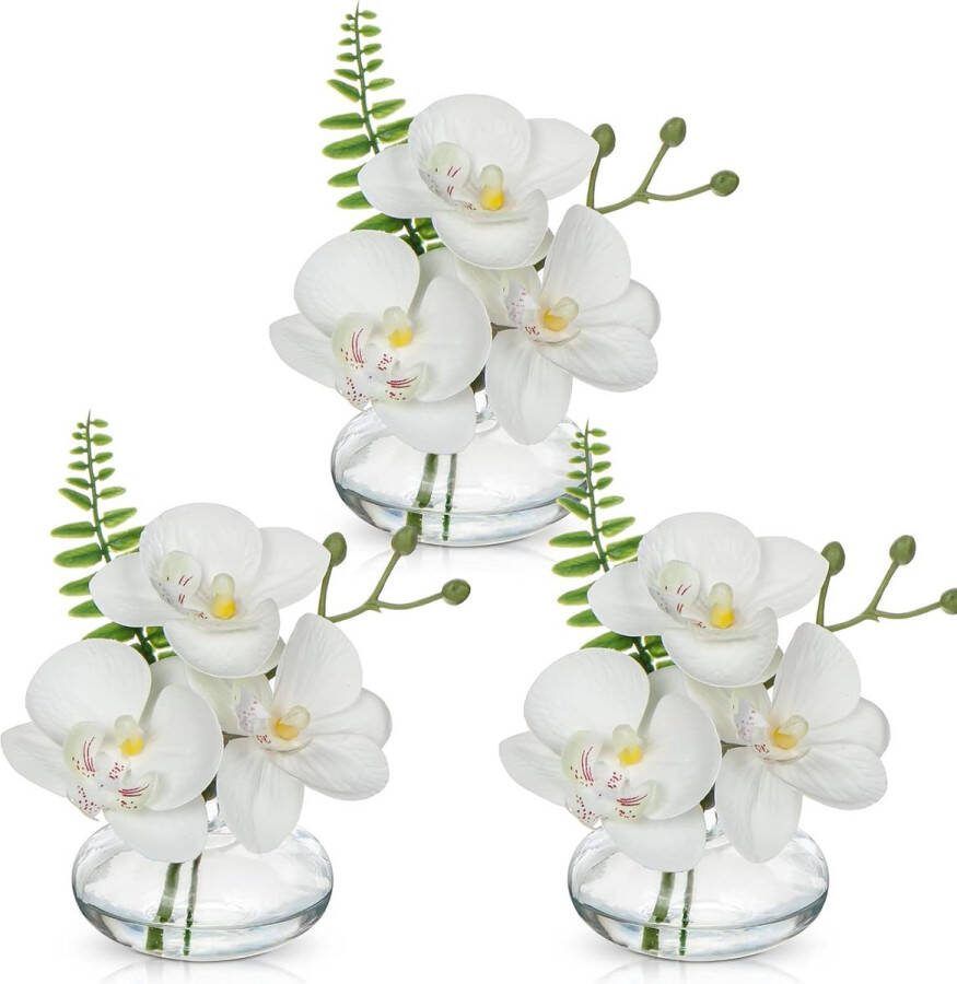 Set van 3 kunstbloemen net als echte decoratieve bloemen met glazen vaas badkamerdecoratie kunstplant voor woonkamer party kantoor badkamer