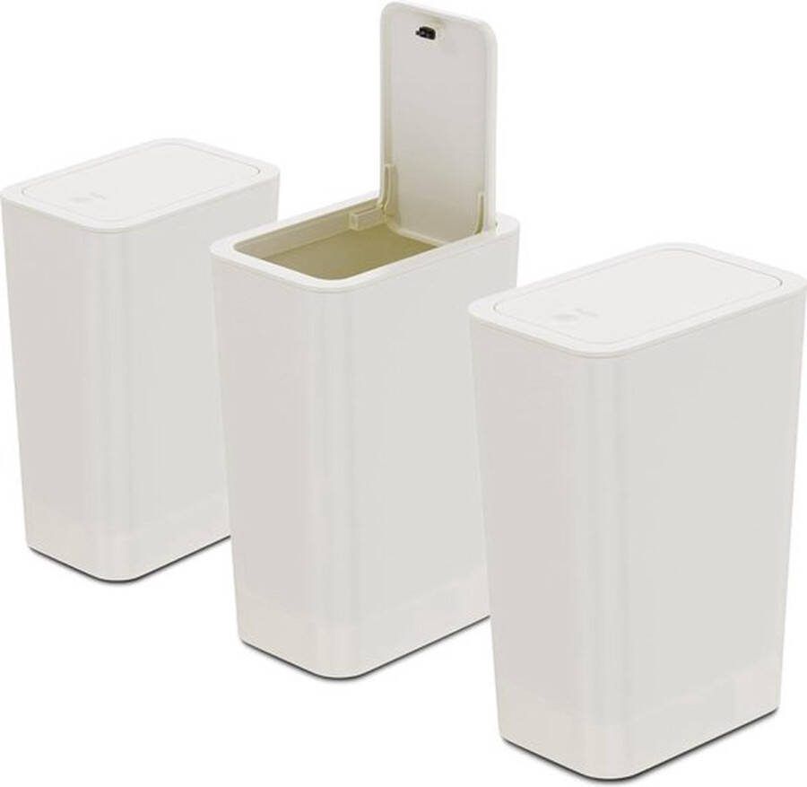 Set van 3 Mini Badkamer Afvalbakken met Pop-Up Deksel 10 L Cosmetica Afvalbak Kleine Papierbak Prullenbak voor Kantoor Keuken Badkamer Gastentoilet Smalle Ruimte in Cr