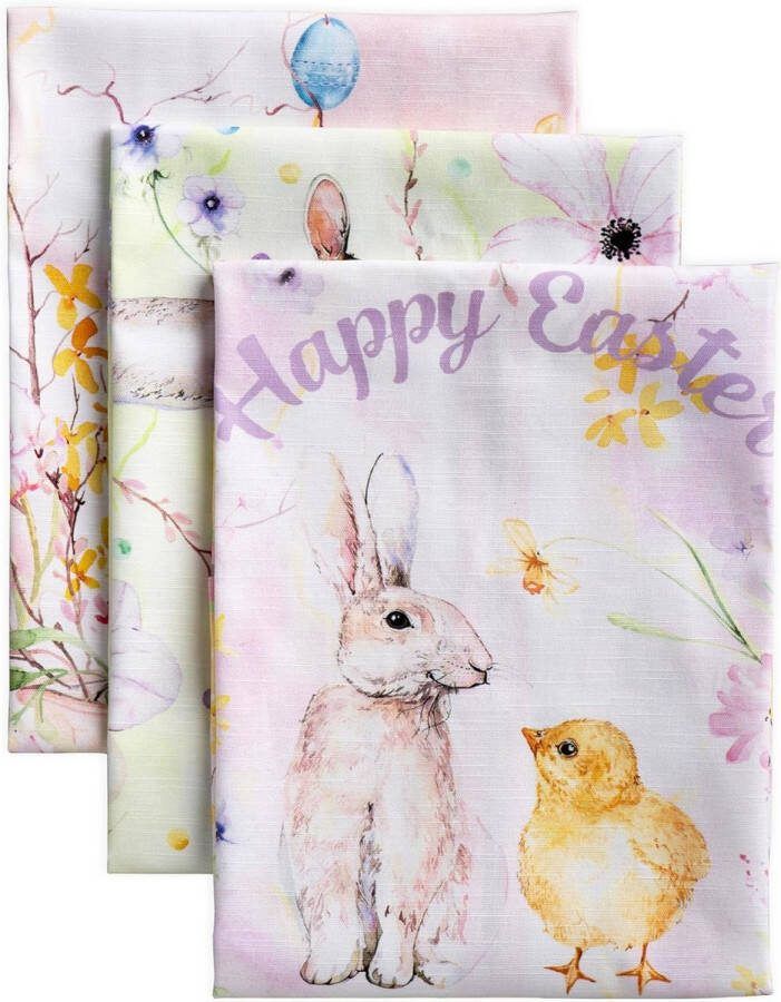 Set van 3 multifunctionele keukenhanddoeken 100% katoen barhanddoeken Pasen zest lente zomer (50 cm x 70 cm)
