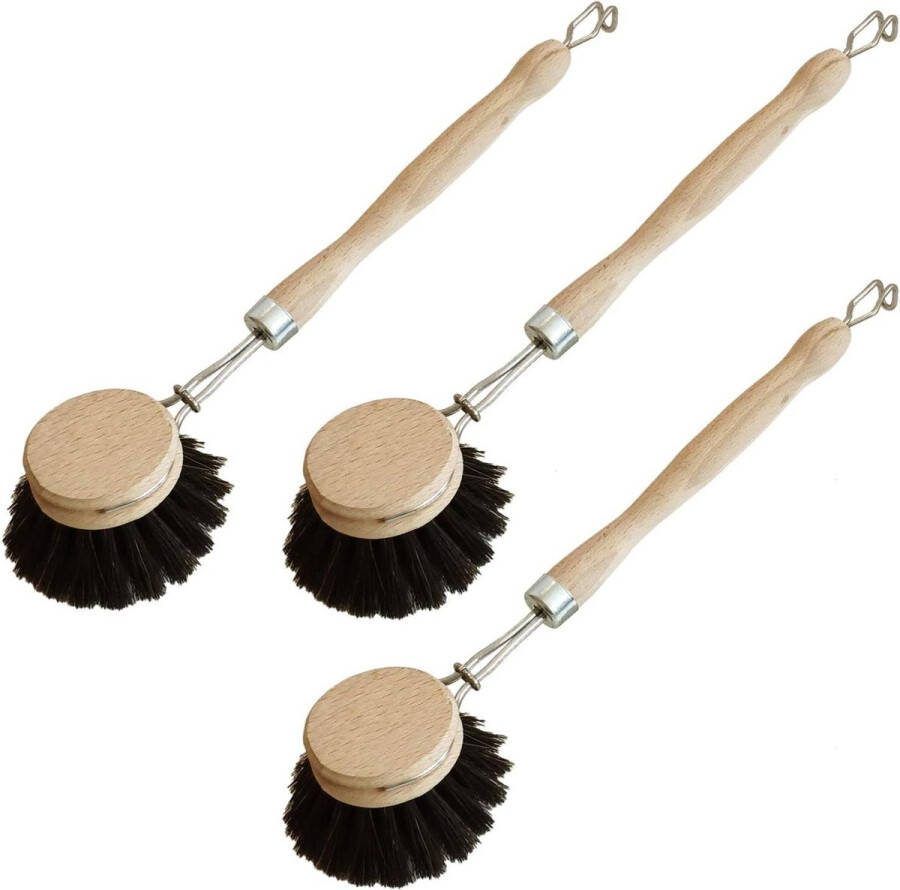 Set van 3 natuurlijke afwasborstels van hout met potborstel serviesborstel voor keukenreiniging van servies en levensmiddelen Made in Germany Afwasborstel