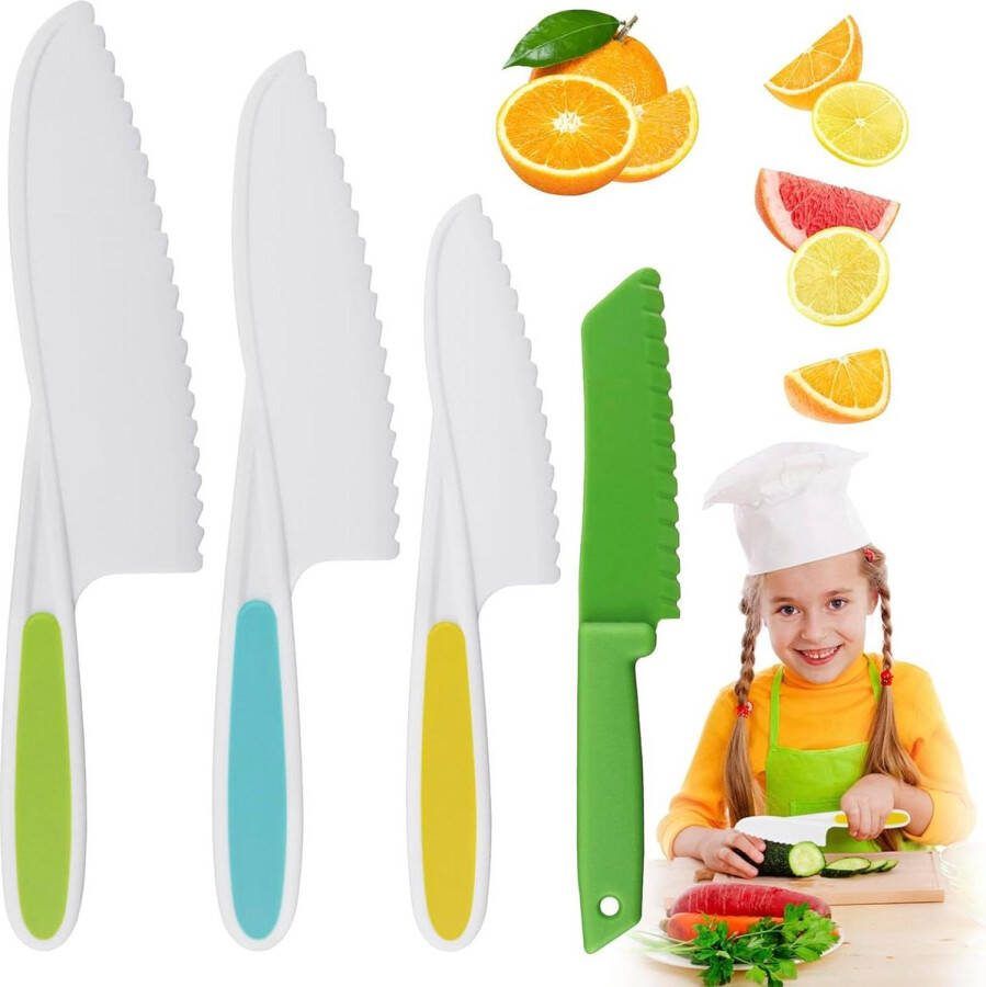 Set van 3-peuters chillen keukenmessen veiligheidsmessen voor het snijden van fruit groenten salade cakes brood Kindermessen