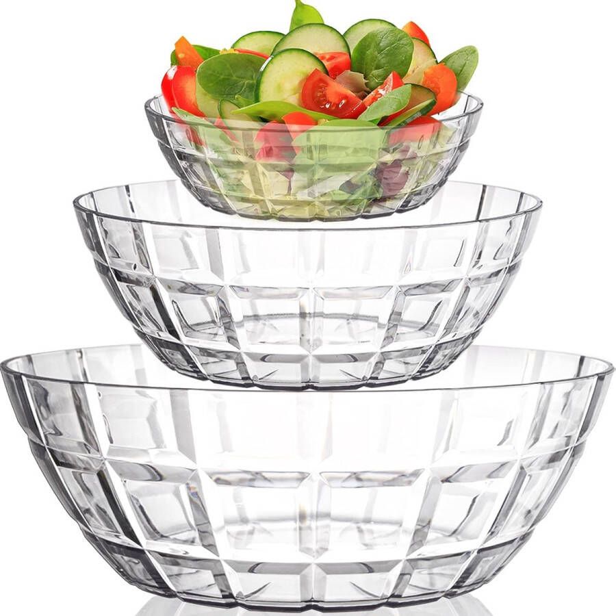 Set van 3 plastic serveerkommen heldere mengkommen van kristalplastic voor salade feestelijke snacks popcorn chips en dips onbreekbaar 400 ml 1500 ml 3400 ml