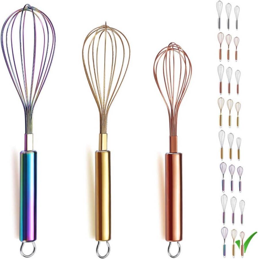 Set van 3 roestvrijstalen garde 20 cm gouden garde 30 cm roségouden garde 30 cm regenbooggarde draadgarde set keukengarde set van 3 stuks