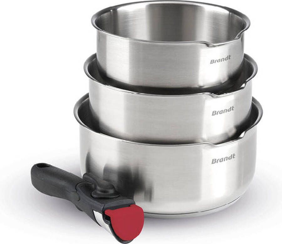 Set van 3 sauspannen in roestvrij staal met afneembaar handvat Zilver Zwart