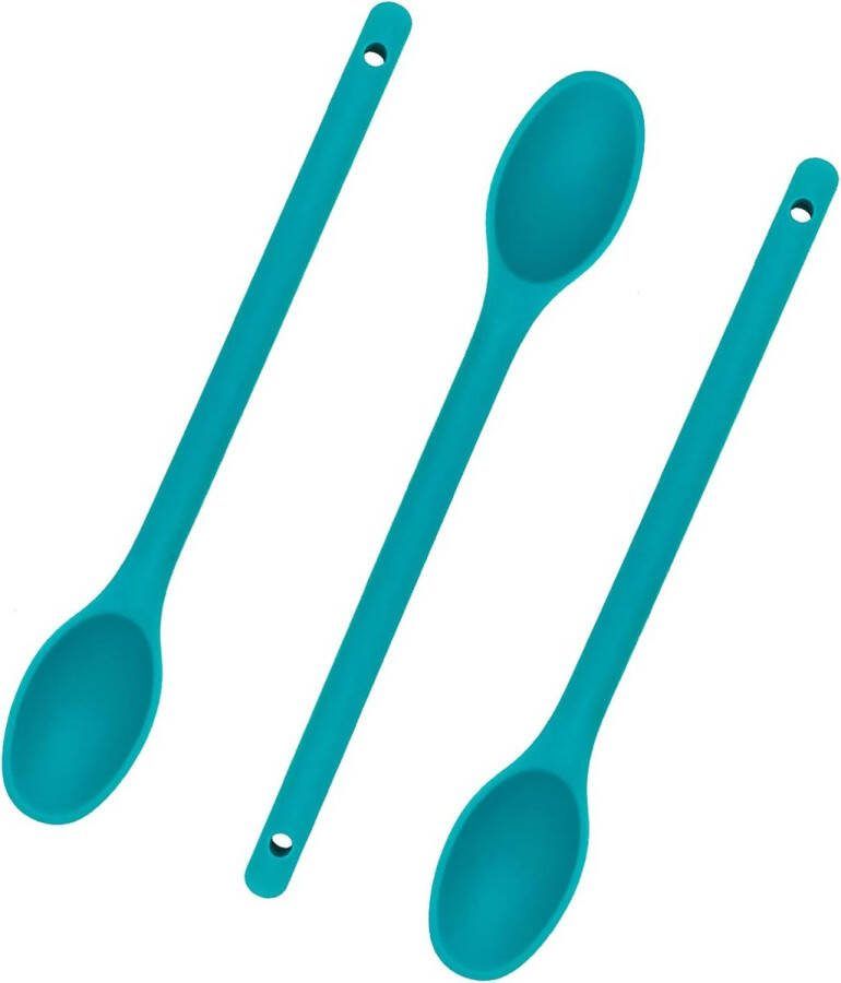 Set van 3 siliconen kooklepels kunststof 30 cm kooklepelset antiaanbaklaag BPA-vrij en FDA-kwaliteit kooklepelset voor roeren scheppen en mengen (groen)