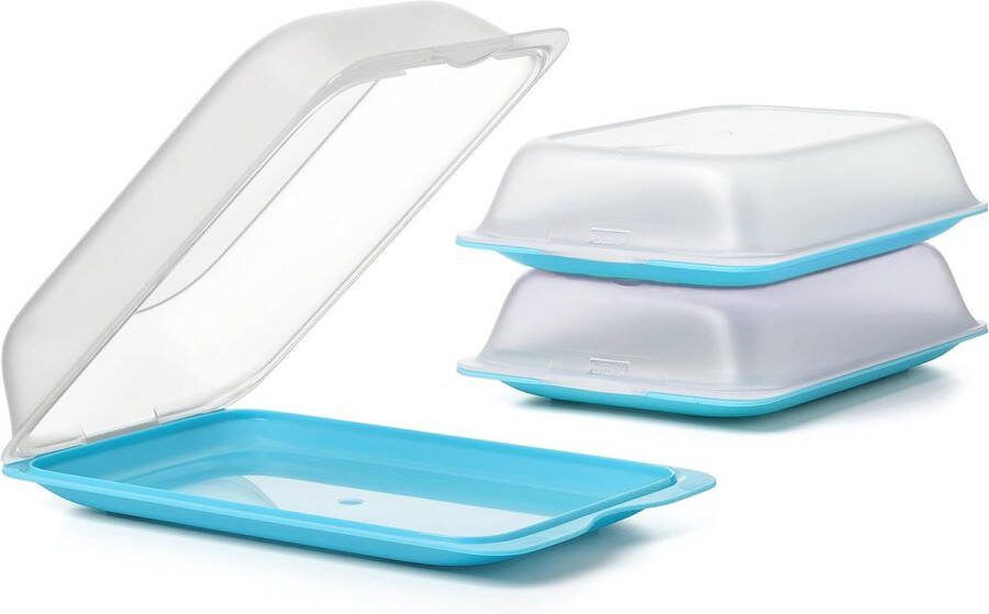 Set van 3 stapelbare vleeswarendozen voedselbewaarcontainers met MAXI-deksels BPA-vrij herbruikbaar stapelbaar vaatwasser- en magnetronbestendig kleur turquoise. Afmetingen 17 x 6 2 x 25 2 cm