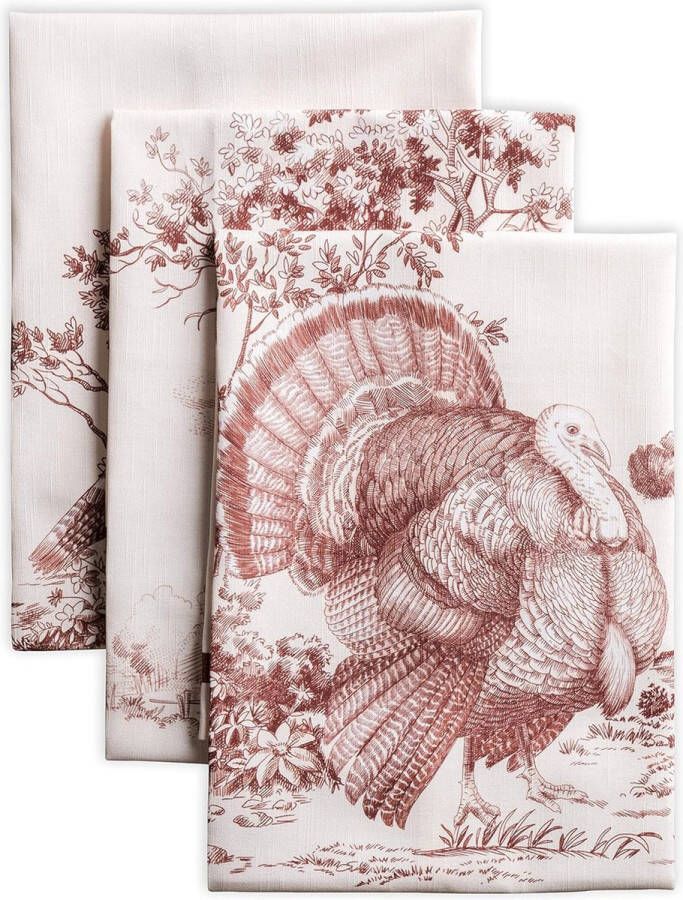 Set van 3 Veelzijdige Keukenhanddoeken Katoen Herfstontwerp (Bruin 50 cm x 70 cm)