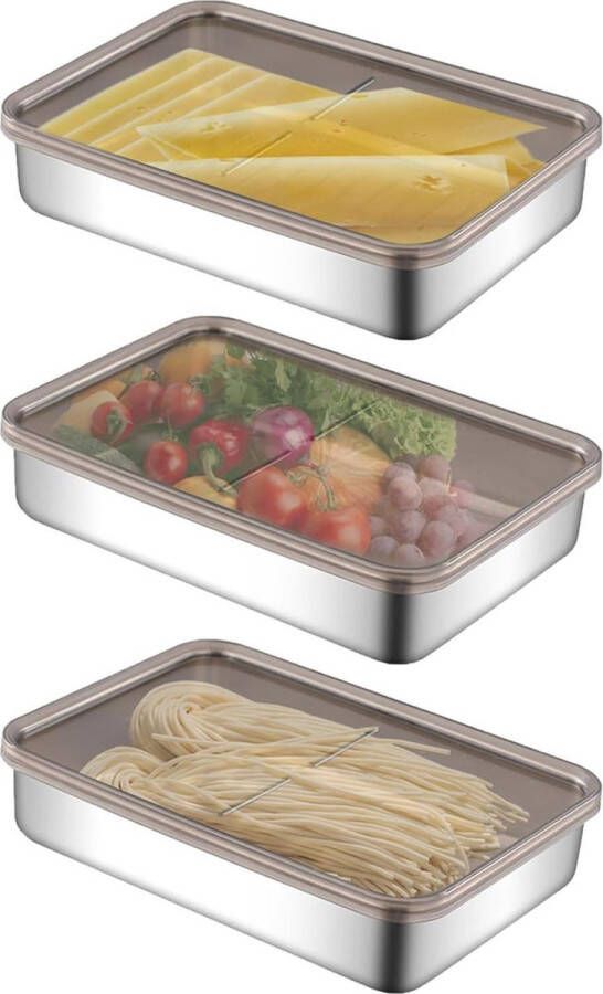 Set van 3 vleeswarendozen vriescontainers voedselopbergdoos stapelbare roestvrijstalen doos vaatwasser vriezer kaas vlees opslag kaasstolp
