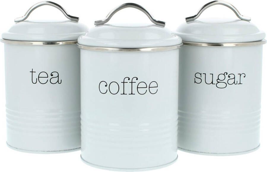 Set van 3 voorraaddozen in vintage design ronde koffieblik van metaal met aromasluiting nostalgische koffie suiker en theeblik (03 stuks 1000 ml grijs)