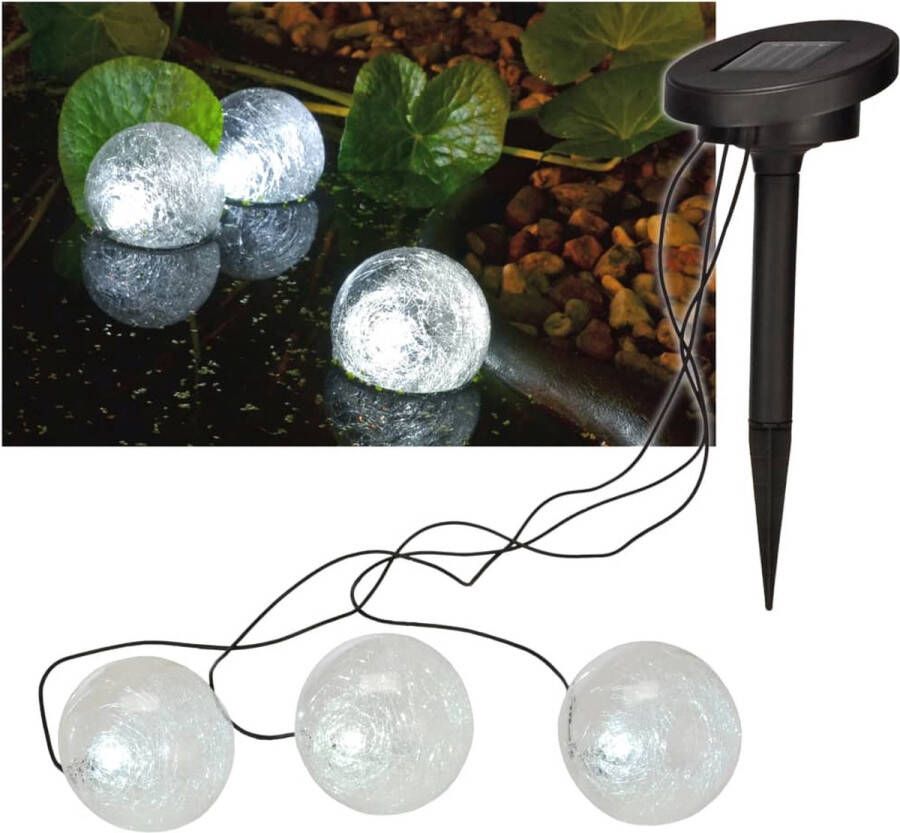 Haushalt Set van 3x drijvende solar LED decoratie bollen vijver tuinverlichting 9 cm Tuin en vijver decoratieverlichting