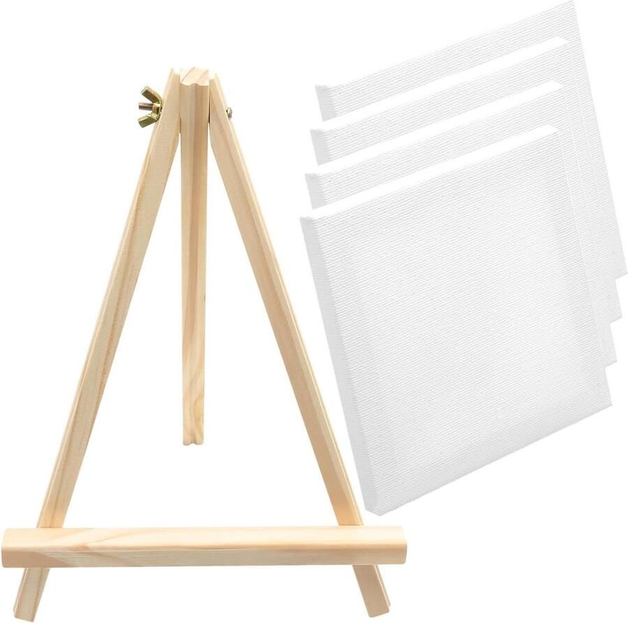 Set van 4 blanco canvaspanelen ingelijst 100% katoen vooraf uitgerekte kunstenaar canvasplanken voor schilderen met schildersezel 20 x 20 schildersdoek groot