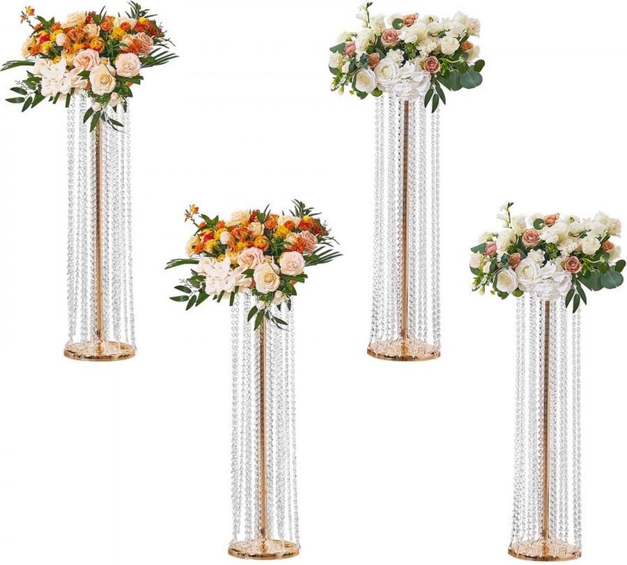 Set van 4 bloemenkrukken 20x20x90cm bloemenstandaard ijzeren bijzettafel moderne kristallen vaas goud galvaniseren plantenkruk plantenstandaard metalen standaard voor decoratie van bars hotels café's