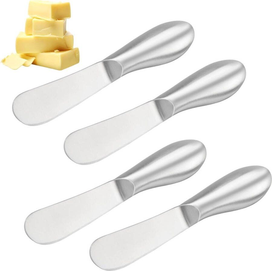 Set van 4 botermessen roestvrijstalen botersnijder minimes Nutella-mes dessertmes spreidmes voor het snijden van boter