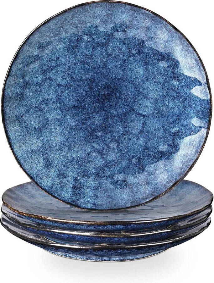 Set van 4 dinerborden 10.5 inch rond magnetron- en vaatwasmachinebestendig krasbestendig porselein geschikt voor biefstuk pasta pizza thuis feest restaurant blauw Bordenset