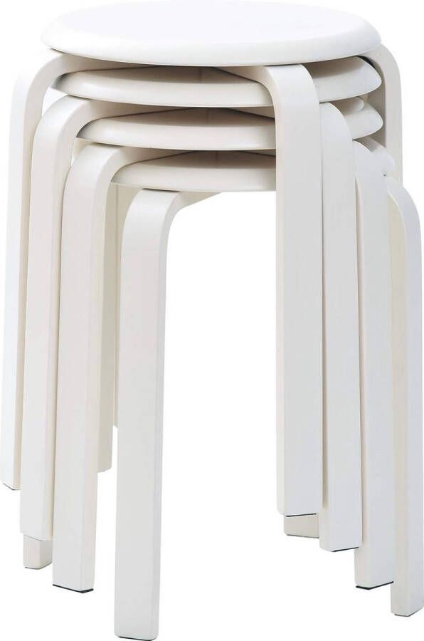 Set van 4 eetkamerkrukken houten stapelbare stoelen met antislipmat stapelbare krukken voor klaslokaal keuken eetkamer of thuisbar wit RF-717-4