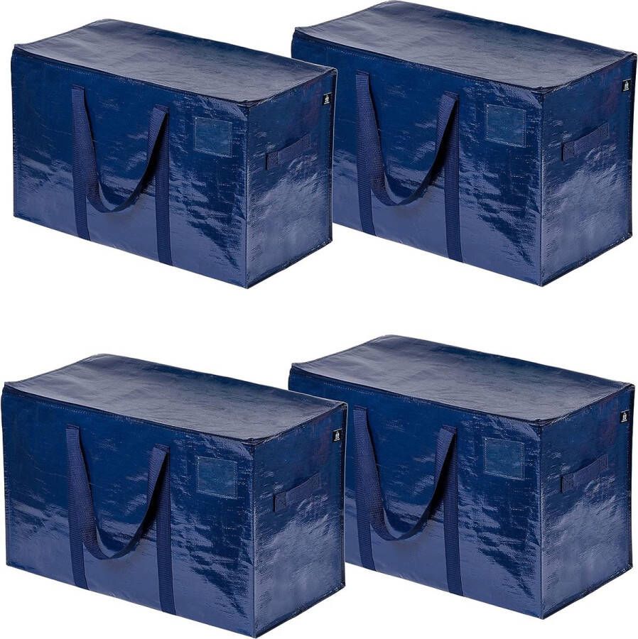 Set van 4 extra grote reistassen met ritssluitingen heavy duty alternatief voor een verhuisdoos kledingopslag labelvak waterbestendig duurzaam (blauw 4 stuks)