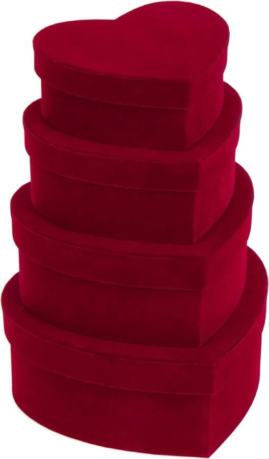 Set van 4 geschenkdoos taartdoos opbergdoos met deksel hartvormige geschenkdoos fluwelen geschenkdoos sieradendoosje geschenkdoos verjaardagscadeau Moederdagcadeau rood