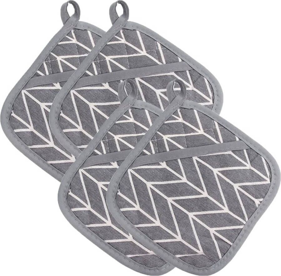 Set van 4 grote katoenen pannenlappen ovenwanten hittebestendige pannenlappen vierkante pannenlappen voor keuken koken bakken grijs