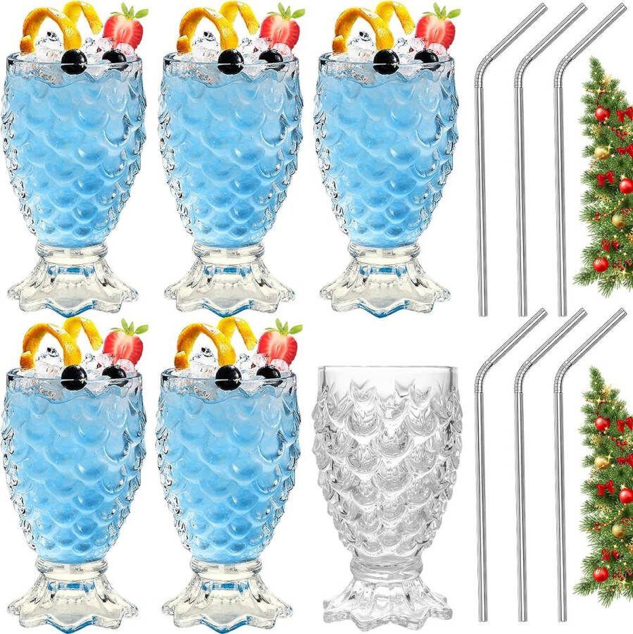 Set van 4 heldere drinkglazen 210 ml cocktailglazenset longdrinkglazen in ananasstijl gecanneleerde glazen voor ijskoffie bier water sap mojito voor familie camping feest vaatwasmachinebestendig