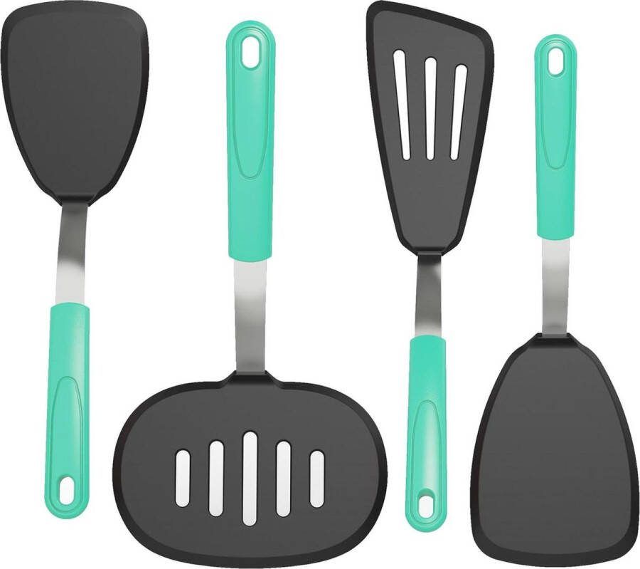 Set van 4 hittebestendige siliconen spatels antiaanbaklaag keukengerei extra grote flexibele spatel voor pannenkoek en vis