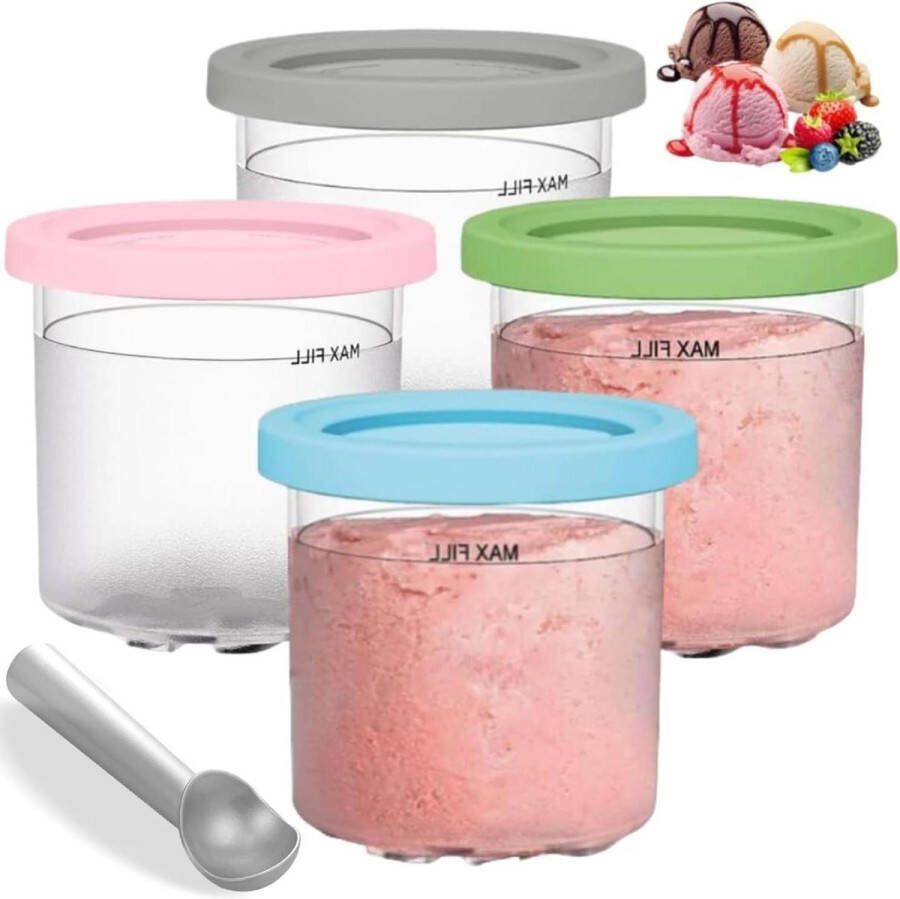 Set van 4 ijsbekers met deksel creamihouder voor de Ninja Creami-ijsmachine tubs-accessoires NC301 NC300 NC299AMZ-serie ijsschep inbegrepen