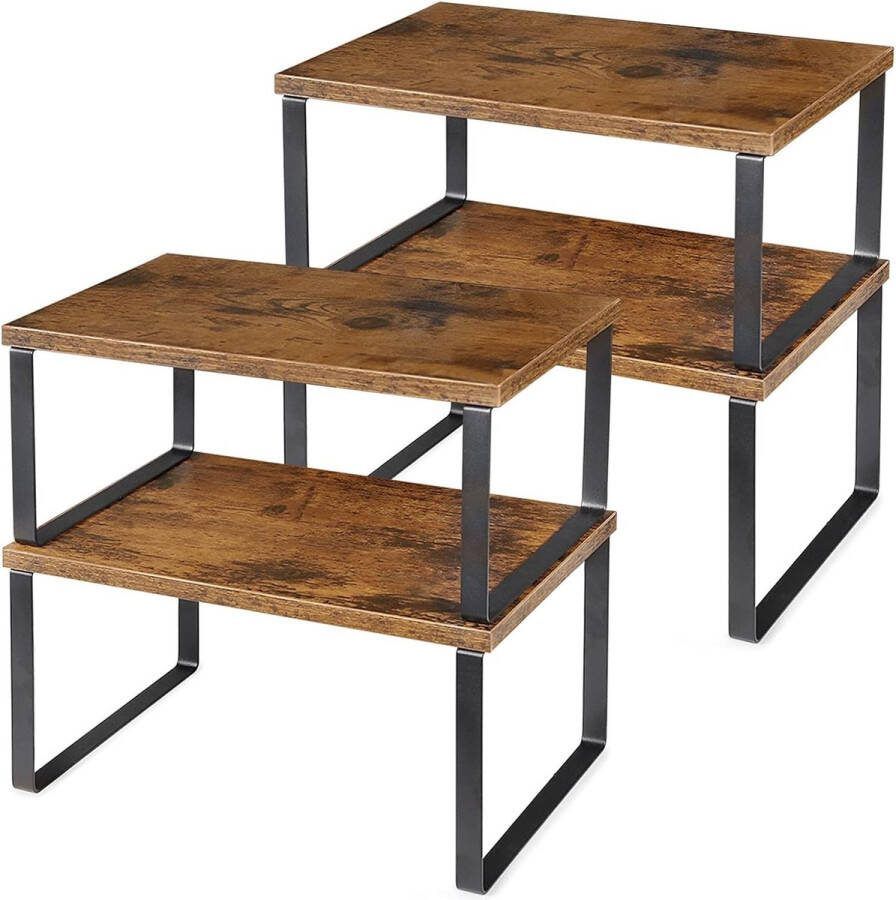 Set van 4 kastplanken toonbankplanken kastplanken keukenkasten stapelbaar en uitbreidbaar opbergrek voor gebruiksvoorwerpen serviesgoed inblikkende blikken kruiden modern zwart en bruin