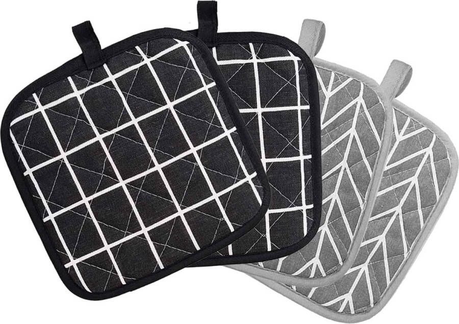 Set van 4 katoenen pannenlappen van katoen wasbaar voor koken keukenaccessoires barbecue-accessoires (18 x 18 cm)
