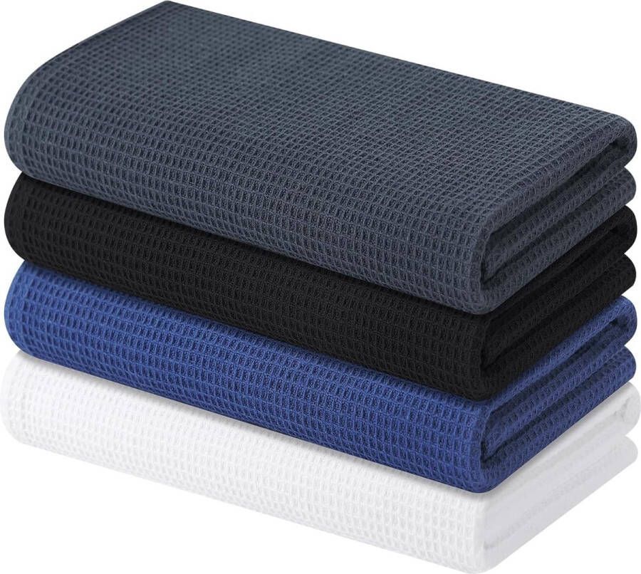 Set van 4 katoenen theedoeken met een super absorberend wafelpatroon ideaal als poetsdoeken sneldrogend premium vaatdoeken met hanger afmetingen 41 x 64 cm in gemengde kleur